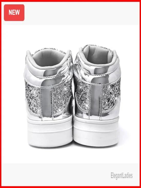Women's Platform Glitter Sneakers High Top Sparkly Dressy Sequin Metallic - Picture 4 of 7